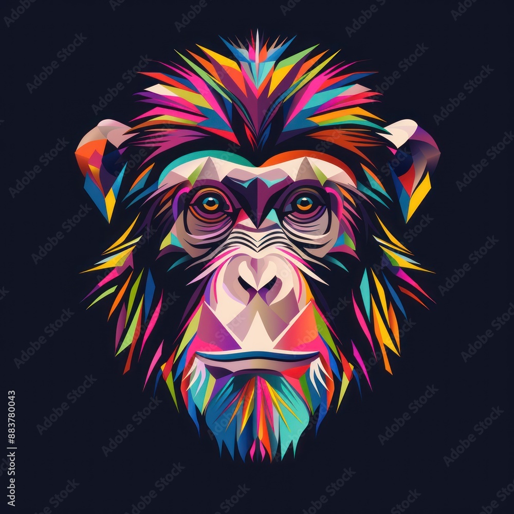 Aufkleber glowing monkey in vibrant 3d style - high-quality vector illustration on black background with color