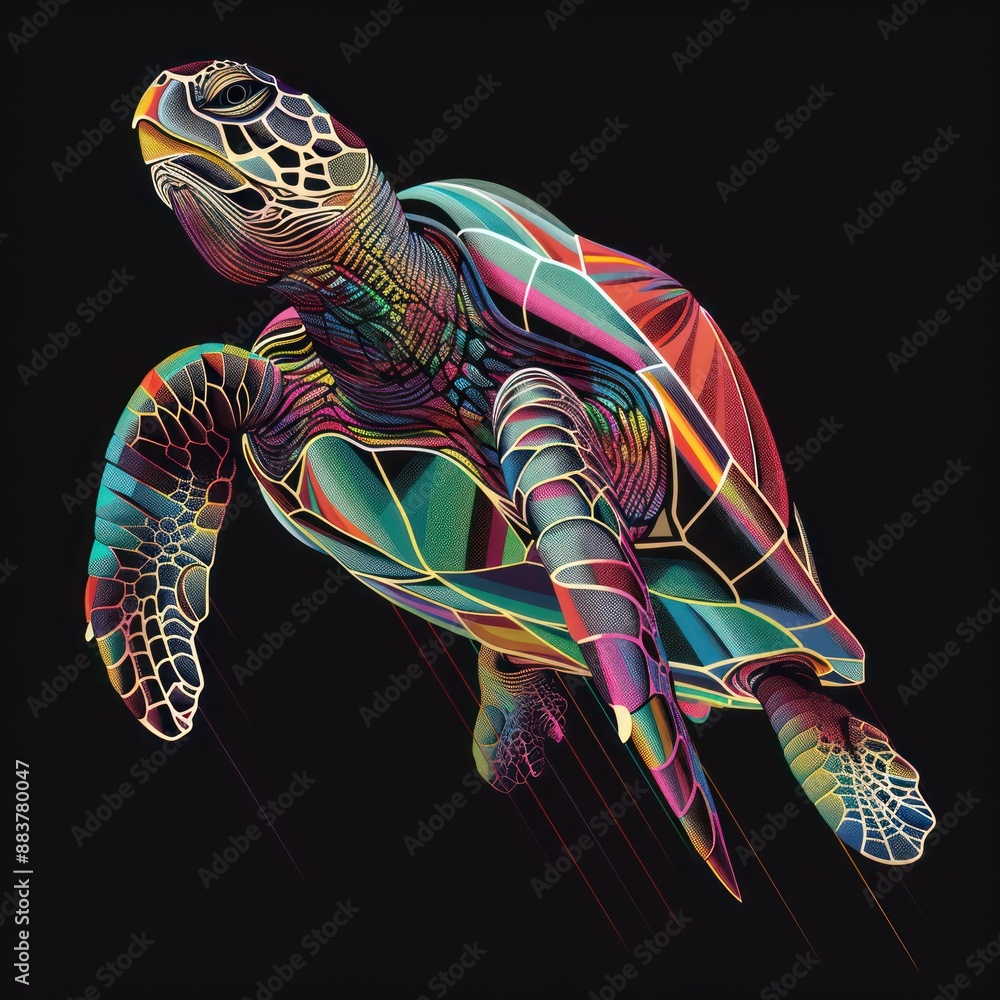 Aufkleber vibrant turtle in 3d style vector illustration on black background with colorful gradients | high-re