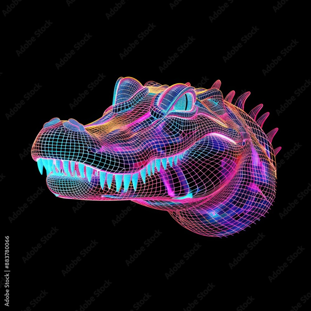 Aufkleber vibrant neon crocodile vector illustration on black background with colorful gradients in 3d style.,