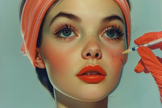 Vintage illustration of a woman receiving a Botox injection.