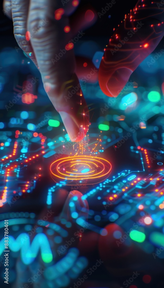 Aufkleber futuristic hand interaction with a glowing digital interface, representing high-tech innovation and 