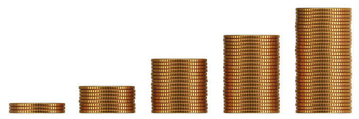 Gold coins stack graph chart with The trend of growth in the value of money concept