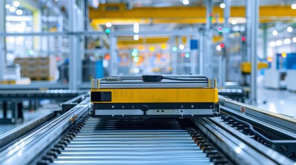 A smart factory with automated guided vehicles (AGVs) transporting materials efficiently across the production floor.