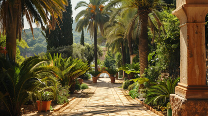 Mediterranean, villa, Majorca, Spain, film photo, analog photography, palm trees, lush, greenery, architecture, travel, tourism, destination, vacation, holiday, Mediterranean architecture, traditional
