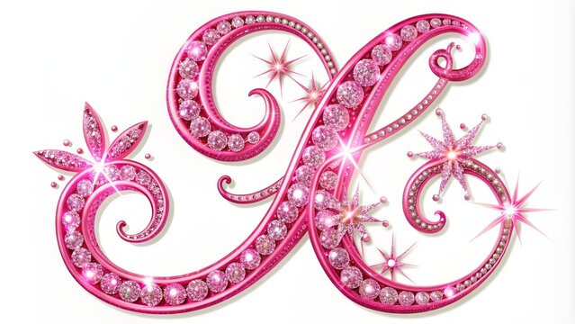 Whimsical, glittering, cursive alphabet letters in bright pink hues, adorned with sparkles, against a pale pink background, perfect for feminine titles.