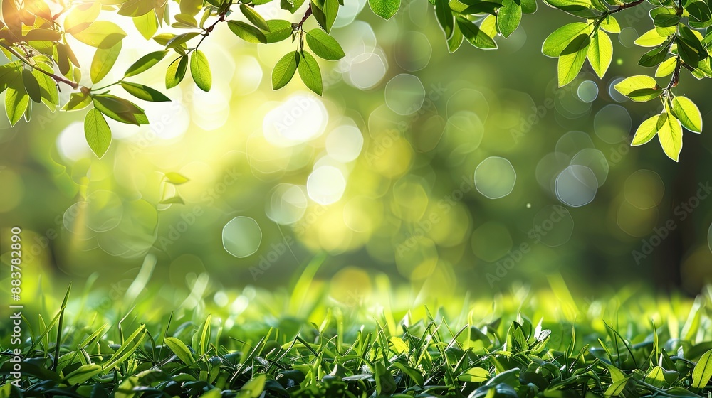 Aufkleber sunlit greenery with leaves and soft bokeh, creating a tranquil and refreshing natural scene