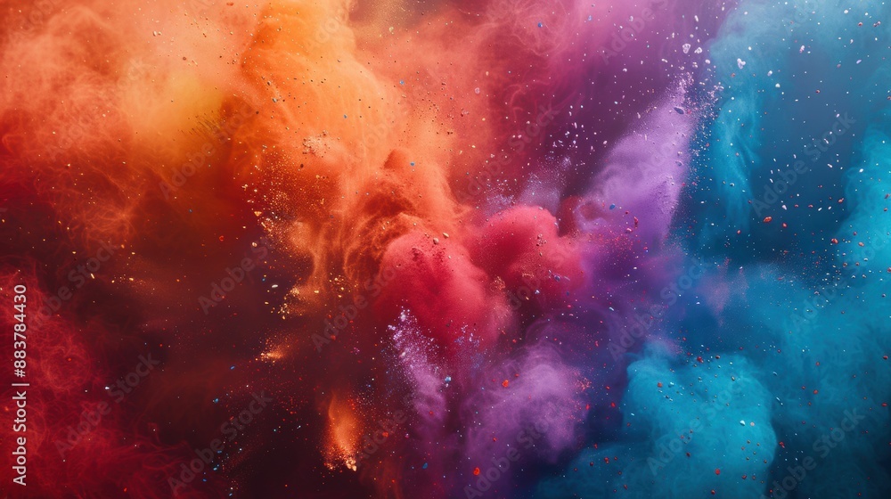 Aufkleber a vibrant explosion of colorful dust clouds in various hues, creating a dynamic and energetic visual
