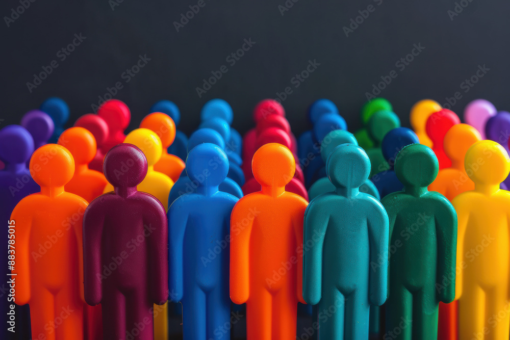 Aufkleber a vibrant array of colorful figures representing diversity and community against a dark background, 