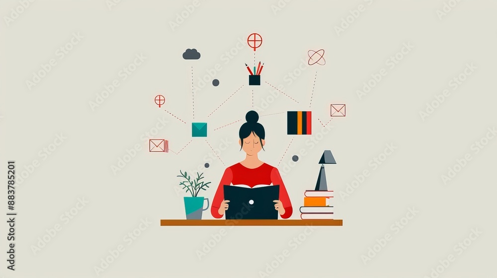 Aufkleber personalized tutoring on digital platform - minimalist student learning concept with customized educ
