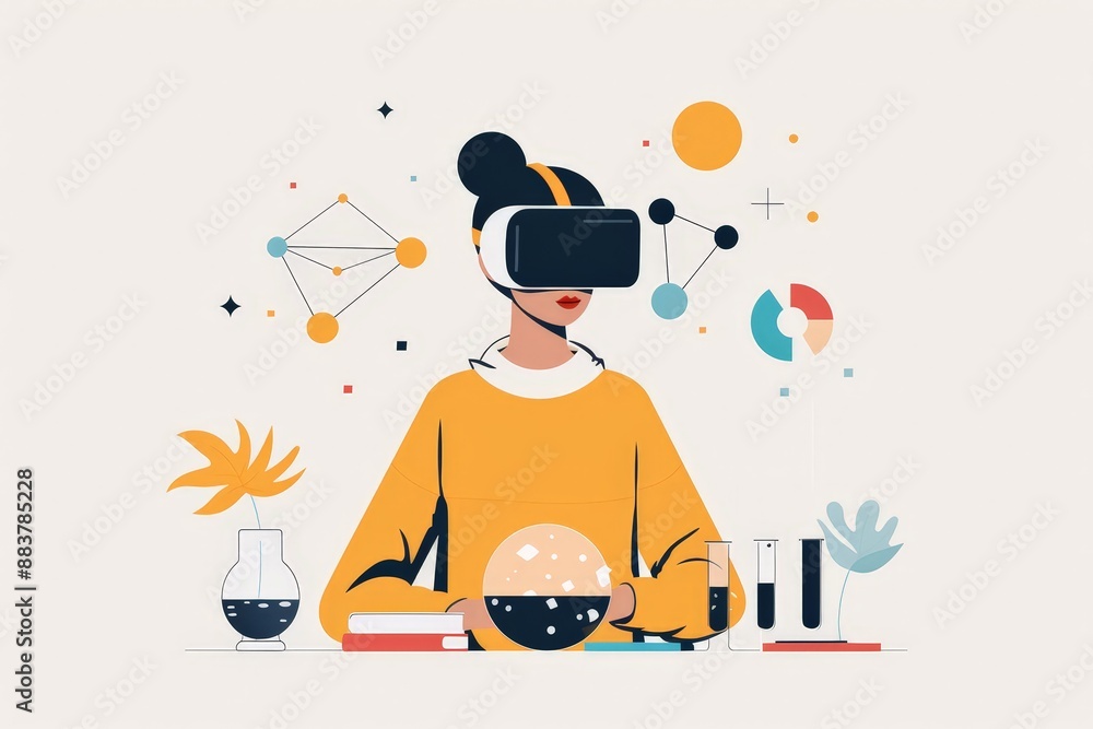 Poster digital learning: student engaged in virtual lab experimentation