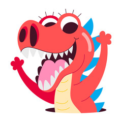 Fototapeta premium Cute cartoon sticker of a happy dino