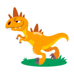 A flat style sticker of walking dinosaur 

