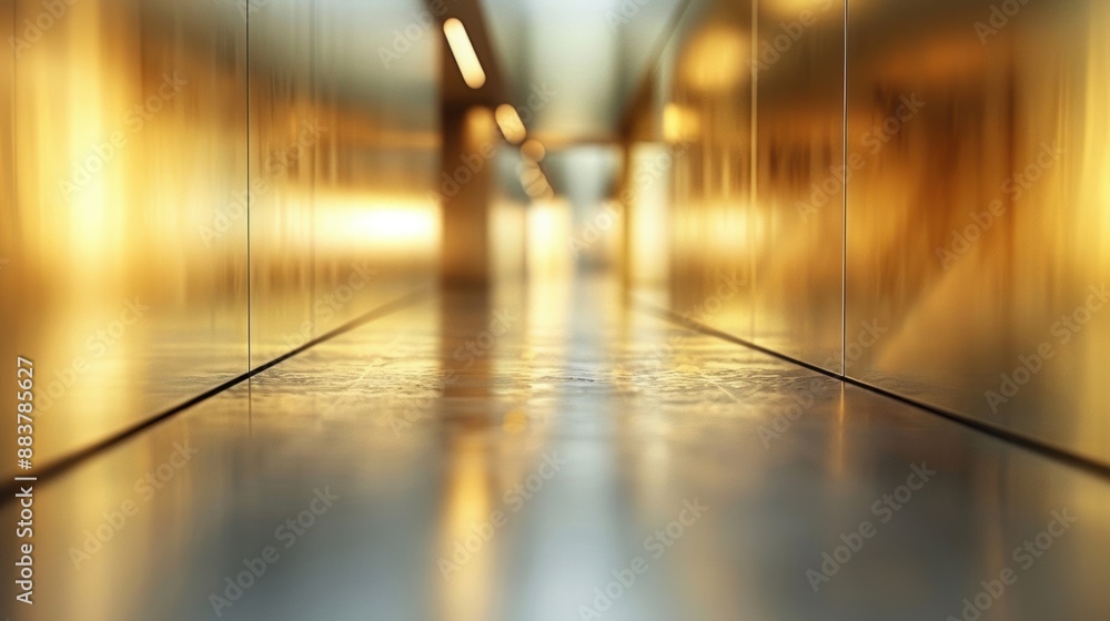 Poster golden abstract tunnel with reflective surfaces, creating a futuristic and elegant visual experience