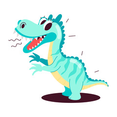 Happy dino sticker in flat style 

