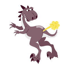 A flat sticker of dinosaur farting 

