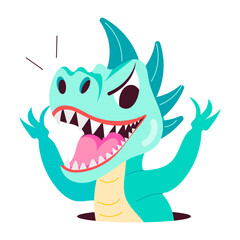 A flat style sticker of silly dino 

