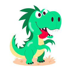 Cute flat sticker of hungry dinosaur with tongue out 

