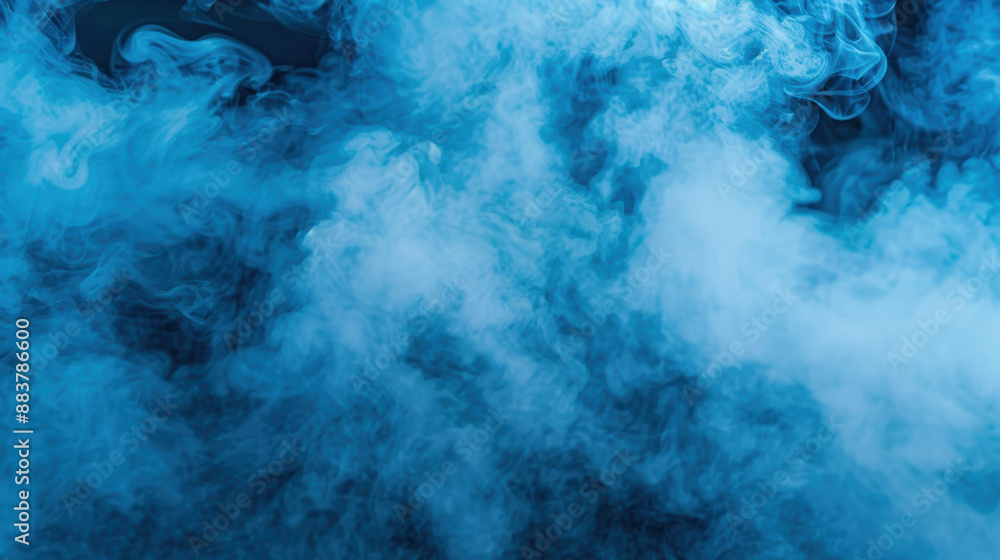 Poster thick, blue smoke swirling in the air, creating a mysterious and ethereal atmosphere. ideal for back