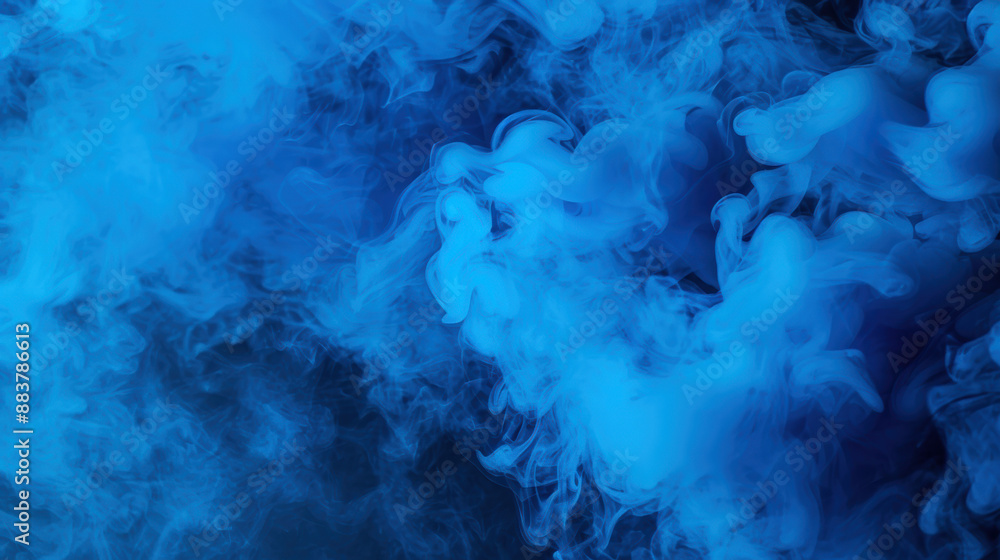 Poster abstract blue smoke spreading with soft curls and swirls, creating a mysterious and ethereal atmosph
