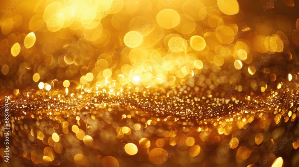 Poster abstract golden glitter background with sparkling bokeh, creating a festive and luxurious atmosphere