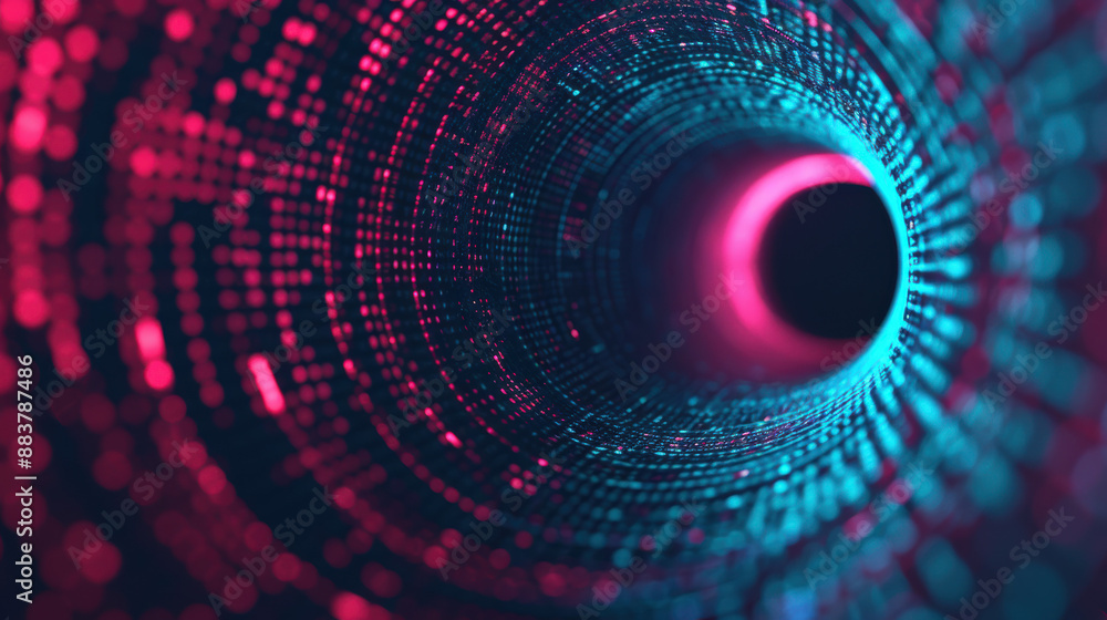 Poster abstract image of a glowing tunnel with vibrant red and blue lights, representing the concept of dat