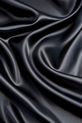 Obraz premium Luxurious black silk fabric with a smooth, flowing texture, creating elegant waves and softly reflecting light.