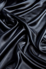 Obraz premium Luxurious black satin fabric with a smooth and glossy texture, elegantly draped and perfect for design, fashion, and textile projects.