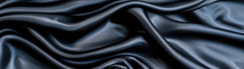 Fototapeta premium Close-up of smooth, elegant black satin fabric showcasing its luxurious texture and fluid drape, ideal for fashion, design, or background purposes.