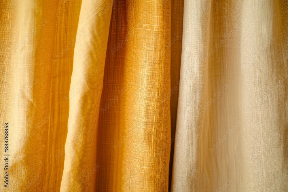 Poster abstract symmetrical composition of blurred mustard and beige fabrics captured with long exposure in