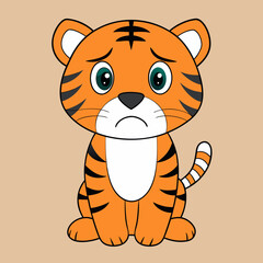 Cute sad tiger cartoon vector art illustration