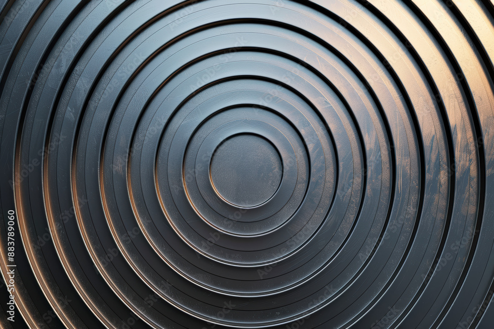 Poster abstract metallic concentric circles with a textured surface, symmetrically arranged, caught in a ge