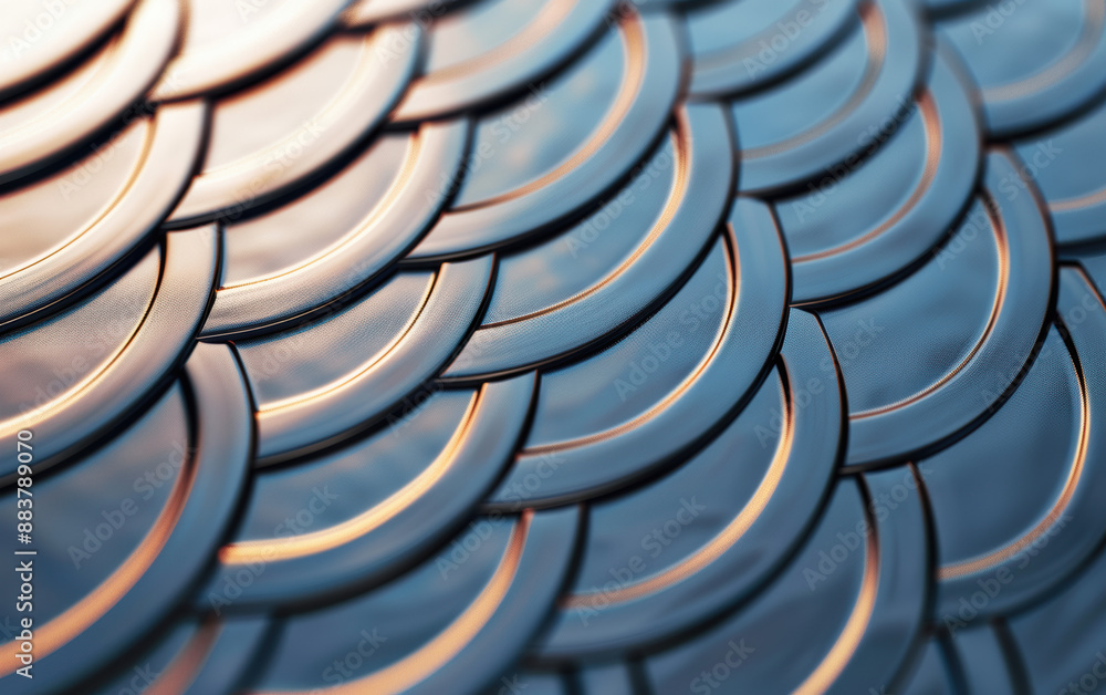 Poster abstract close-up of patterned metal tiles with soft lighting, creating a modern and futuristic text