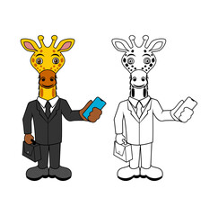 Giraffe Businessman Cartoon Character Design Illustration vector eps format suitable for your design needs logo illustration animation etc