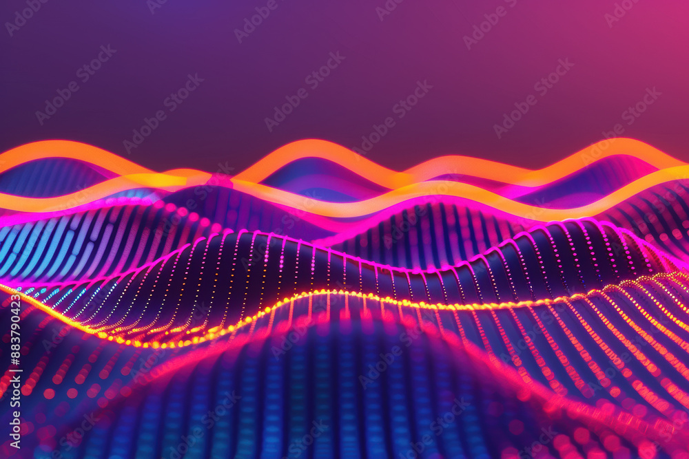 Poster colorful abstract waveforms with neon lights creating a futuristic and dynamic digital landscape. id