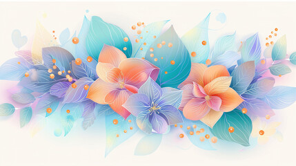 beautiful and dreamy pattern with flower and leaves background, soft colors