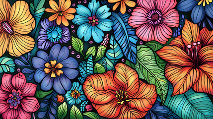 beautiful and dreamy pattern with flower and leaves background, soft colors