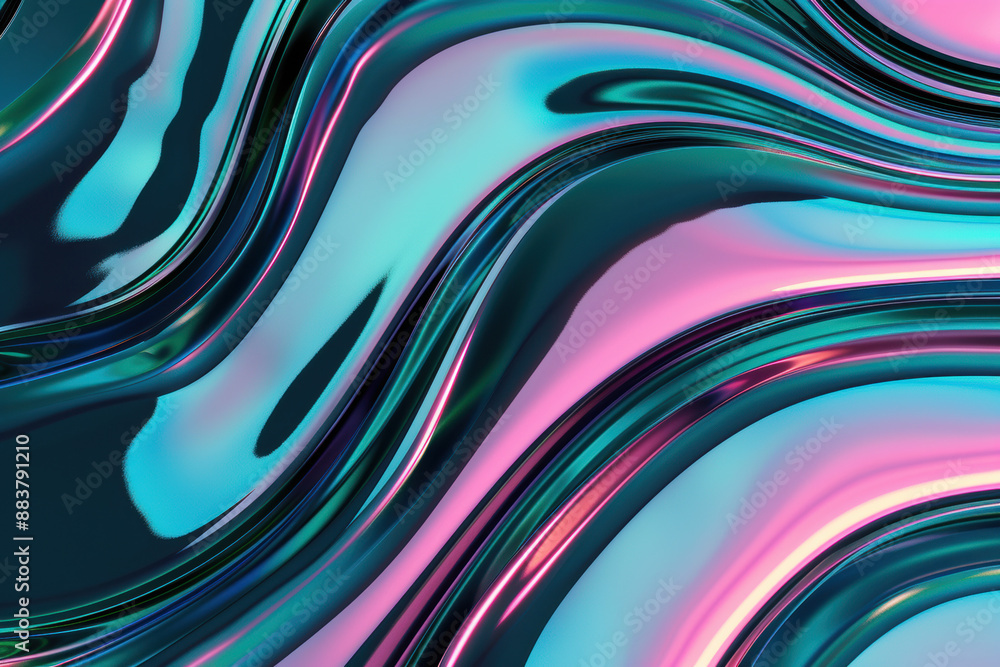 Poster vibrant abstract wave patterns with teal and pink hues, creating a fluid and dynamic visual experien