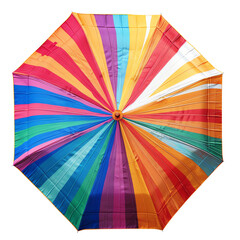 Colorful rainbow umbrella with vibrant stripes and radial pattern. Ideal for weather protection, fashion, and photography.