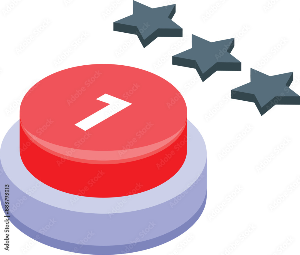 Poster red button getting a three star rating, showing the concept of customer review