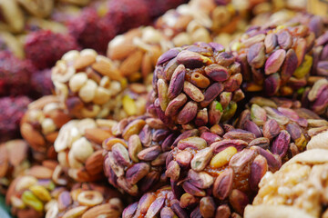 Mixed Nut and Seed Energy Balls healthy snack with almonds, cashews, pistachios, seeds