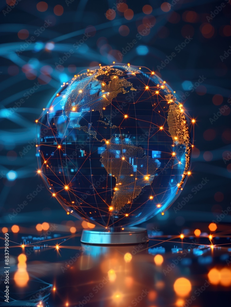 Poster digital global connection, illuminated globe with glowing network points illustrating global connect