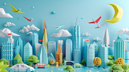 Playful cityscape with isolated flying objects AI generated illustration
