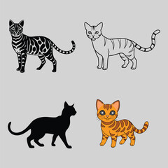 set of Bengal  cats vector illustration