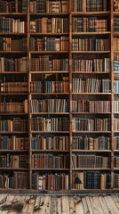 Vintage library filled with old books on wooden shelves, creating a warm and nostalgic atmosphere perfect for study and relaxation.