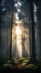 Obraz premium misty morning in the forest