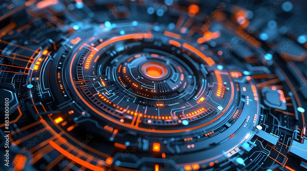 Fototapete ai generated colorful abstract virtual digital circular circle element movement for futuristic moder