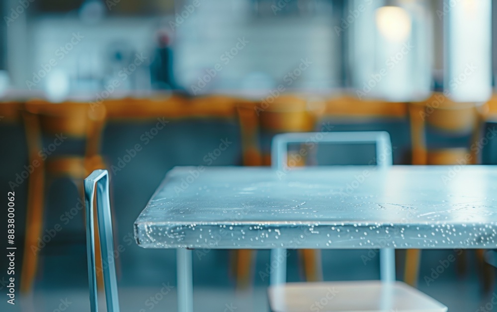Aufkleber sleek, futuristic high-tech room with smooth soft blue metal table under bright, diffused lighting f