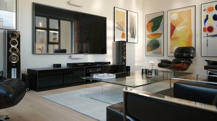 A sleek TV lounge with a large screen TV