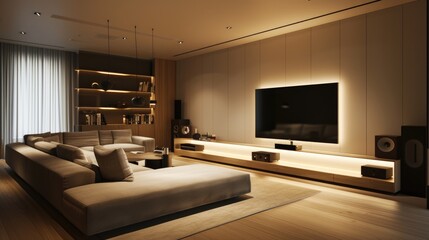 A sophisticated TV lounge with a minimalist design