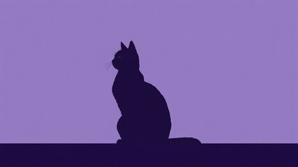 aesthetic cat silhouette against pure violet backgroun background